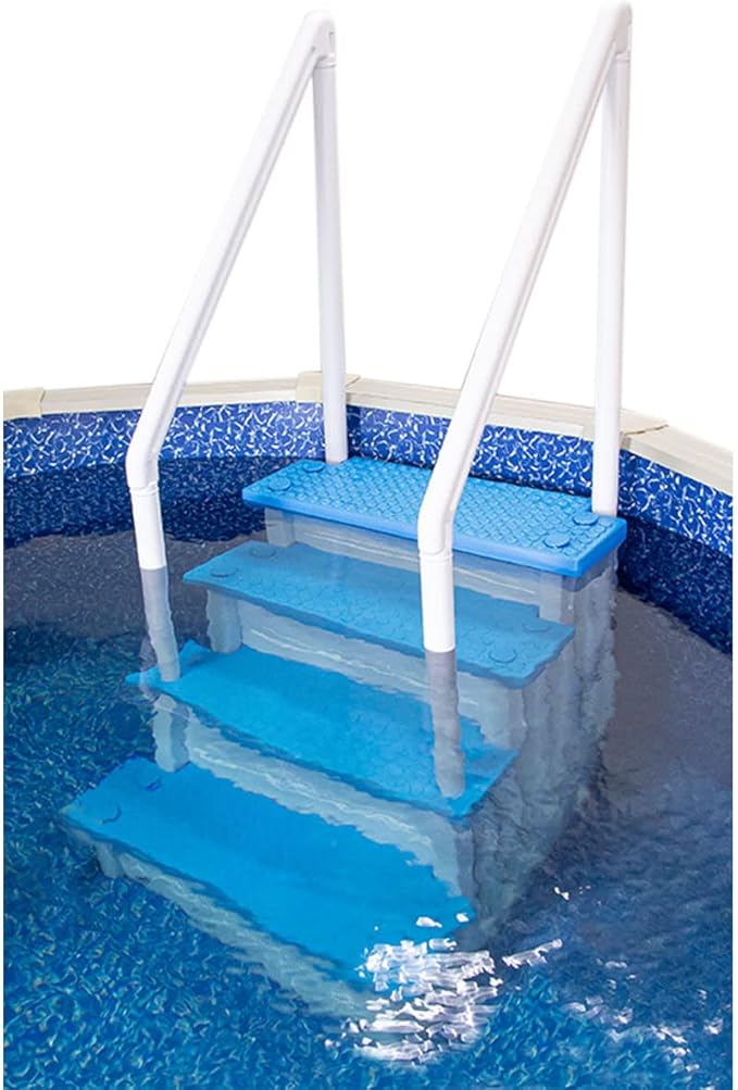 Aqua Select Anti-Slip in-Pool Steps | White/Blue Steps | for Above Ground Swimming Pools | Can Mount to Decks 48" to 54" H | Safety Stairs Capacity Up to 350 lbs