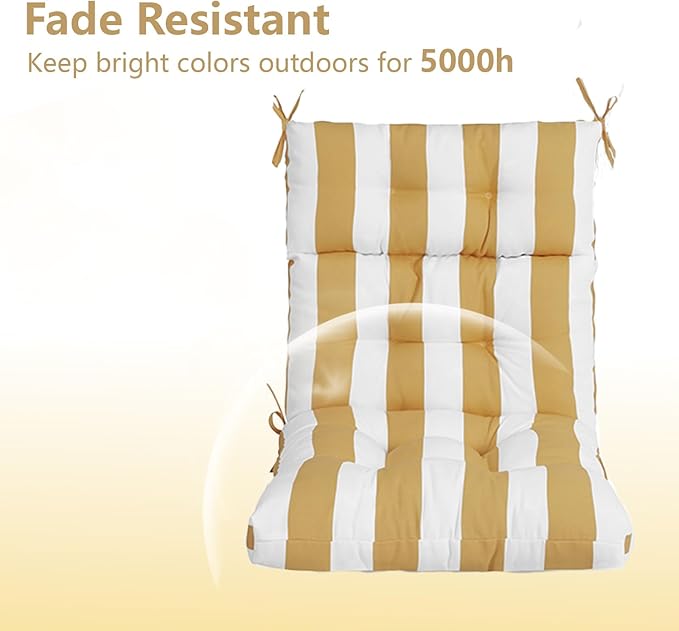 High Back Chair Cushions Set of 2, Adirondack Chair Cushion with Waterproof, Rocking Chair Cushion for Outdoor Patio, Garden Porch 45”x 22”x 4 (2, Yellow and White)