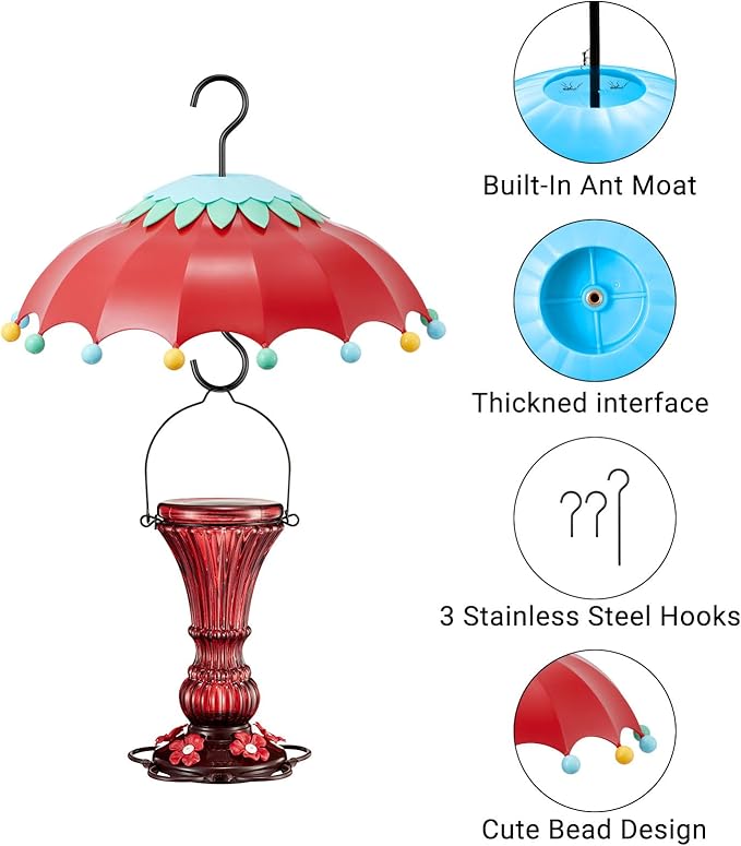 Baffle for Bird Feeder Cover with 3 Hooks, Suitable for Hummingbird Feeders, Built-in Moat, Protective Rain Cover, 14 inches, Purple