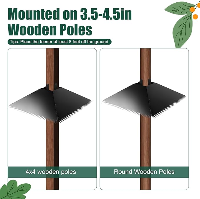 Metal Squirrel Baffle for 4x4 Post, 17 Inch Squirrel Guard for for Bird Feeder Poles, Wooden Pole Mount Squirrel Proof to Keep Squirrels and Raccoons Out of Bird feeders, Black