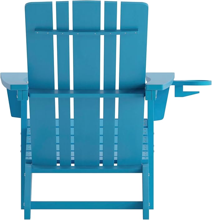 Flash Furniture Halifax Adirondack Chairs with Cup Holders, Weather Resistant Poly Resin Adirondack Chairs, Set of 4, Blue