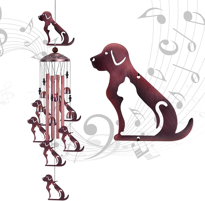 Outdoor Dog Wind Chimes Gifts for Mom - with 4 Tubes 6 Bells 7 Dogs Wind Bell, Romantic Wind Catcher, Mobile Decor Bell, Puppy Windchimes for Home, Balcony, Tree, Festival, Garden Decoration