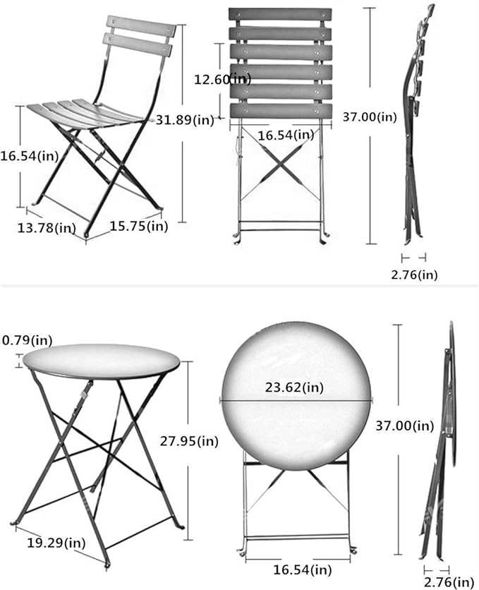 Grand patio 3-Piece Steel Foldable Bistro Set, 2 Chairs and 1 Table, Weather-Resistant Outdoor/Indoor Conversation Set for Patio, Yard, Garden-Macaron Blue