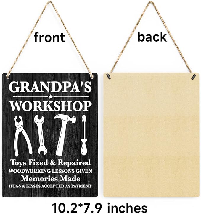 Grandpa's Workshop Wooden Hanging Sign, Garage Signs for Grandpa, Garage Decor for Grandfather's, Grandpa Gift, Man Cave Decor, Father's Day Housewarming Birthday Gifts for Dad Grandpa, 8x10 Inches