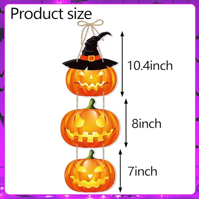Halloween Door Decorations Pumpkin Hanging Sign Front Door Hanger Wreath Decor Indoor Outdoor Decor for Halloween Party Home Farmhouse Wall Porch Yard Window Decoration Supplies