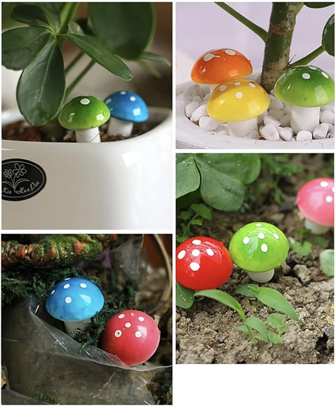 Aliotech 50 Pieces Mini Mushroom Miniatures Artificial Garden Fairy Bonsai Plant Pot Resin Craft Decoration for Home DIY Micro Landscape Decor (Red)