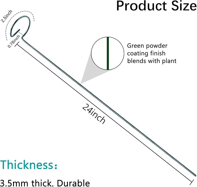 24 Inch 12 Packs Plant Support Stakes,Garden Single stemmed Plant Support Hoops, Plant Prop, for Flowers,Orchid, Tomatoes Peony Lily Rose (24 inch)