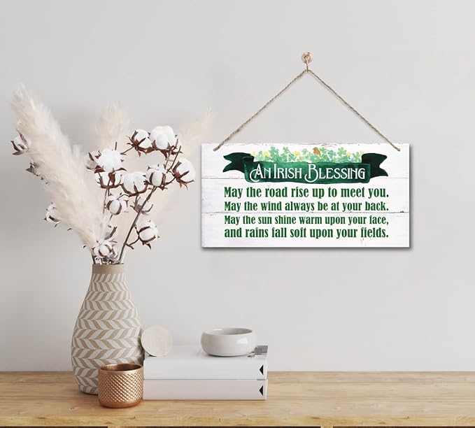 Hanging St. Patricks Day Wood Decor Sign, An Irish Blessing Printed Wood Wall Art Sign, May The Road Rise Up To Meet You. Irish Home Signs Decor, Hanging Door Wood Sign, St Patricks Day Décor