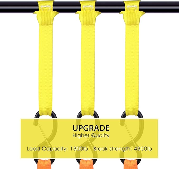 Soft Loop Tie Down Straps 1800Lbs Load Capacity, Tie Down Loops for Securing ATV UTV Motorcycles Scooters Dirt Bikes Lawn Garden Equipment Yellow (8 Pack)
