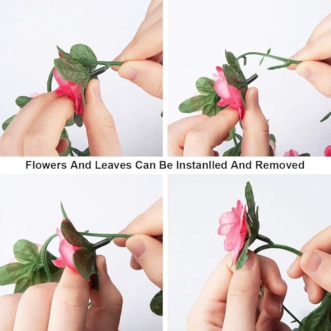3 Pcs 8FT Flower Garland Artificial Flowers for Outdoors Fake Rose Vine Ivy Silk Flowers for Decoration/Anniversary/Wedding Birthday/Christmas/Home Decor/Garden Decor (Sunset Red)