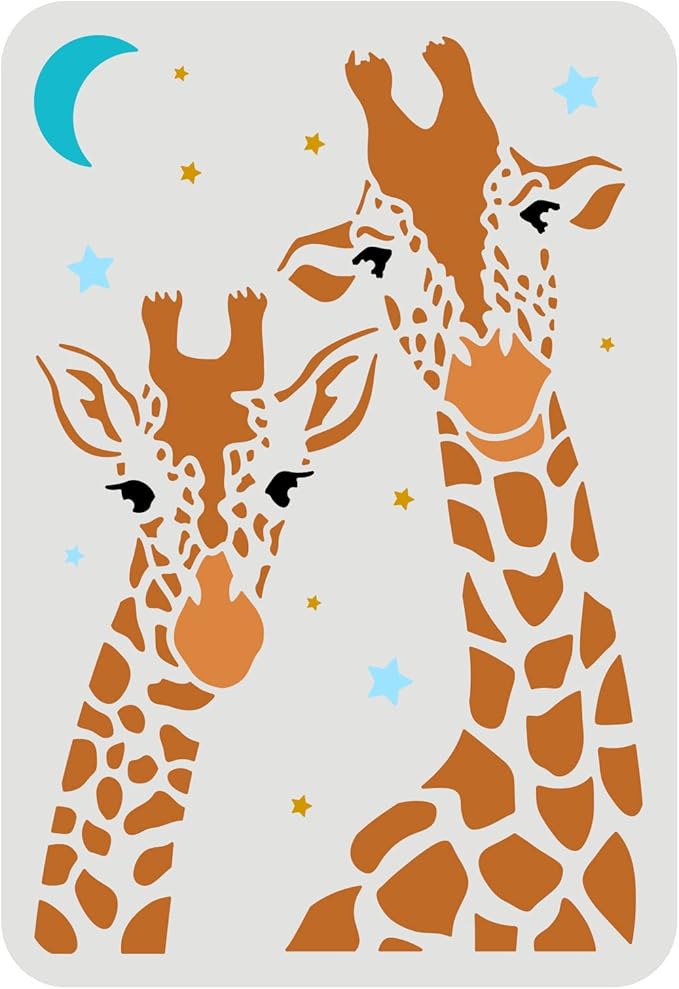 FINGERINSPIRE Giraffe Stencil 11.7x8.3 inch Two Giraffe Drawing Painting Stencils Plastic Zoo Animals Stencils Reusable Moon Star DIY Home Decor Stencil for Painting on Wood Floor Wall Window