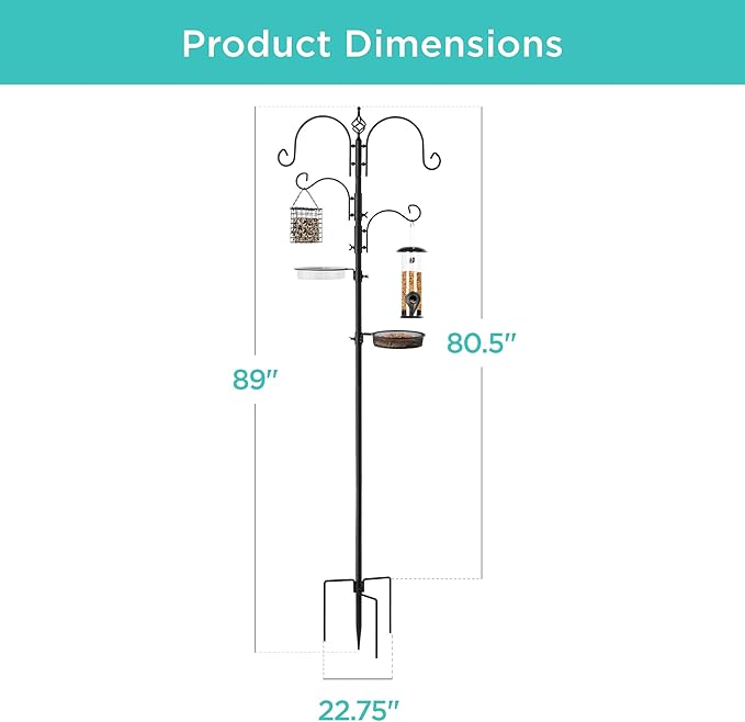 Best Choice Products 91in 4-Hook Bird Feeding Station, Steel Multi-Feeder Kit Stand for Attracting Wild Birds w/ 2 Bird Feeders, Mesh Tray, Bird Bath, 4-Prong Base - Black