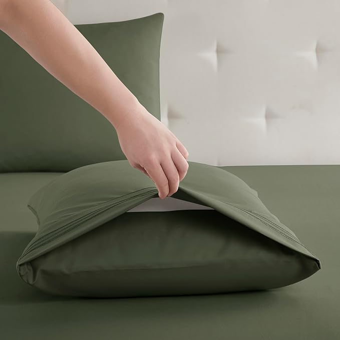 Clara Clark Bed Sheets, Premier 1800 Series Bed Sheet Set, Deep Pocket, Wrinkle, Fade, Stain Resistant, Luxury Soft Bedding Sheets & Pillowcases, King, Olive Green