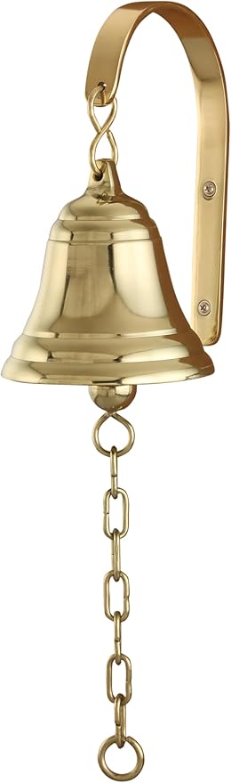 Vintage Cast Iron Dinner Bell as Entry Door Bell, Outside Hanging Decor or Indoor Decoration Wall Antique Farm and Front Gate Bell, Shiney Gold