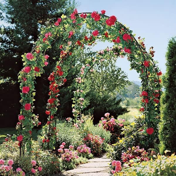 Garden Arch, Outdoor Flower Garden Arch Trellis, Sturdy Steel Arbor for Climbing Plants, Wedding Decoration, 94" H x 55" W, Black