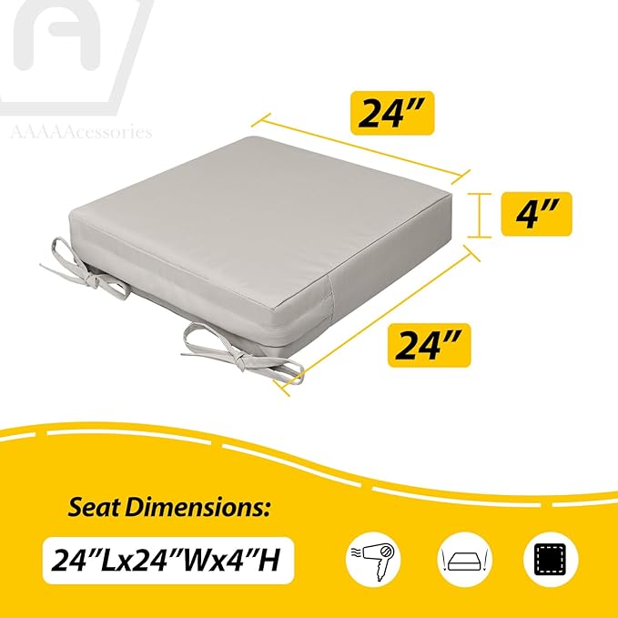 AAAAAcessories Outdoor Seat Cushions for Chairs, Waterproof, Fade-Resistant, 24" x 24" x 4", Patio Furniture Replacement Cushions, Set of 2, Beige