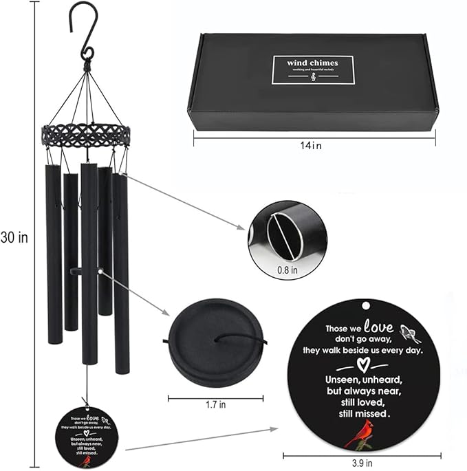 Cardinal Memorial Wind Chimes for Outside,Sympathy Windchime for Loss of Loved One,Sympathy Memorial Gifts in Memory of Mother Father Mom Husband Dad Son,Bereavement Wind Chimes Outdoor Deep Tone