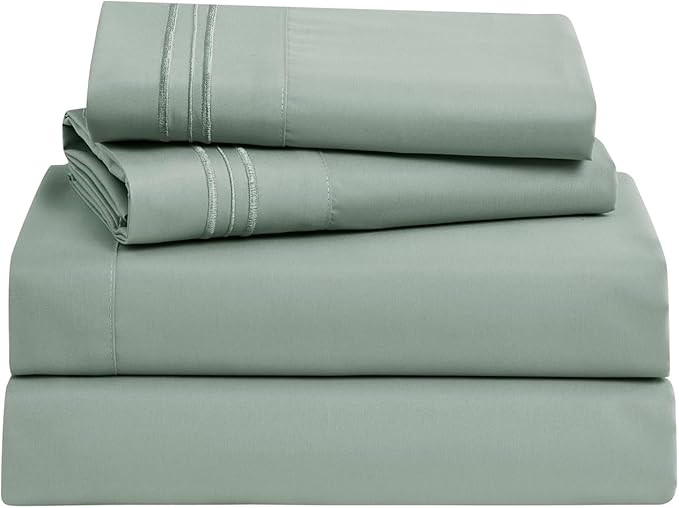 Clara Clark Bed Sheets, Premier 1800 Series Bed Sheet Set, Deep Pocket, Wrinkle, Fade, Stain Resistant, Luxury Soft Bedding Sheets & Pillowcases, California King, Ice Green
