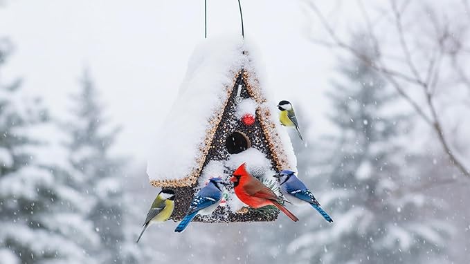 Seeded Birdhouse, Birdseeded Bird House, Wood Wren Bird Houses Covered with Wild Birdfood,Bird Feeders for Outside Hanging, A Frame Birdhouses