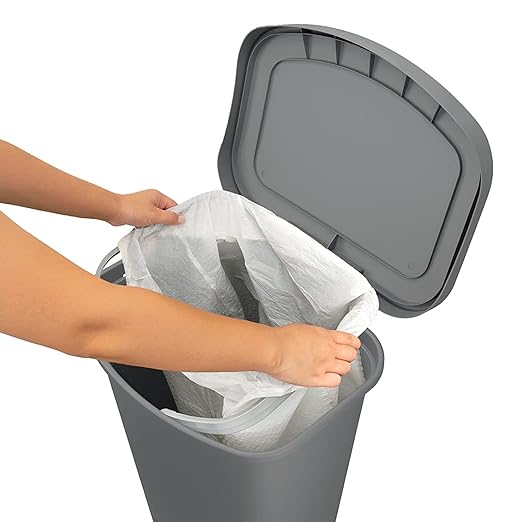 Glad Trash Can | Plastic Kitchen Waste Bin with Odor Protection of Lid | Hands Free with Step On Foot Pedal and Garbage Bag Rings, 13 Gallon, Grey