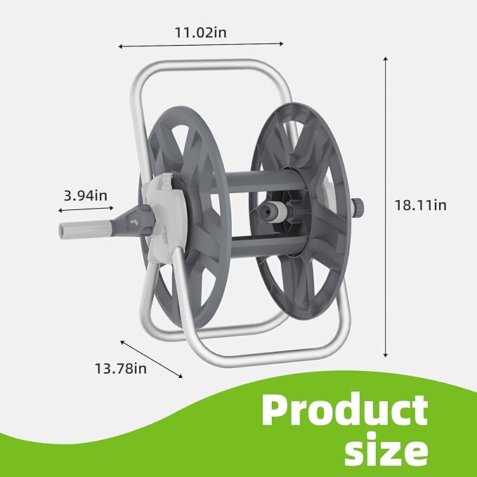 Water Hose Reel Cart, Holds 60-80 Ft of 5/8 Inch Hose, Grey Wall Mounted Garden Hose Cart, Portable Hose Reel for Convenient Storage and Watering