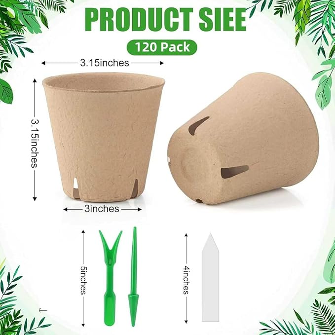 120 Pack 3.15 Inch Peat Pots Plant Starters for Seedling, Herb Seed Starter Pots Kits, Garden Germination Nursery Pot wit 30 Plant Labels, 2 Transplant Tools.