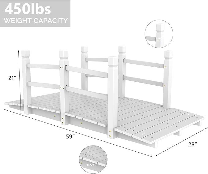 Outvita 5 ft Garden Wooden Bridge Arch Stained Finish with Safety Rails Outdoor Footbridge for Backyard Creek Farm, Decorative Pond Bridge
