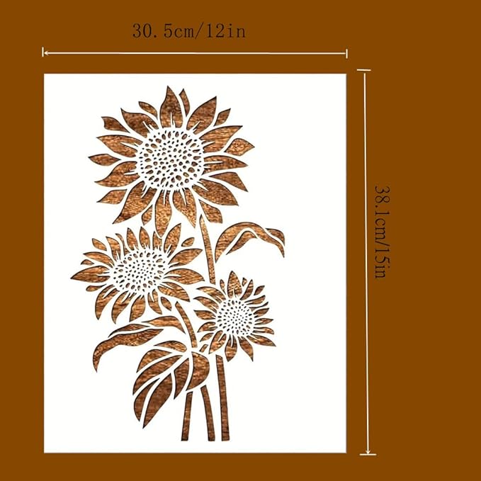 Garden Fence Large Flower Stencils - Reusable Floral Stencil DIY Decoration for Painting on Wood Walls Pattern, Jumbo Sunflower Yard Spray Paint Big Crafts Floor Stencils (A)