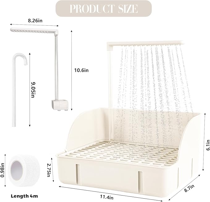 Parrot Bathtub Bird Automatic Bath Shower,Large Bird Shower Fountain Indoor Bathtub with Running Water, Contains USB and Pump,for Pet Birds, African Grey, Cockatiel, Conure, Budgie, Lovebird(White)
