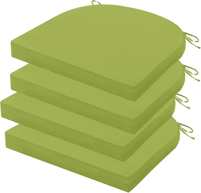 Outdoor Chair Cushions Set of 4, 17x16x2 Inch Patio Furniture Cushions, Water Resistant, Non-Slip Ties (Grass Green)