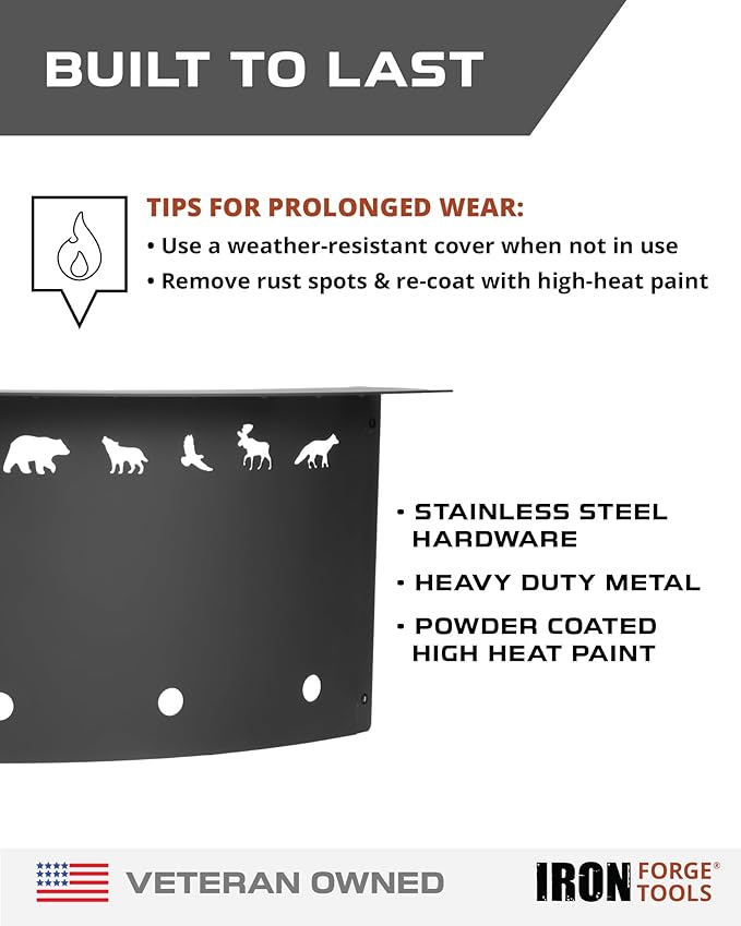 Iron Forge Tools Fire Pit Ring 36 Inch Outer/30 Inch Inner - Outdoor Heavy Duty Metal Round Smokeless Permanent Fire Ring Insert Liner (36x30x10)