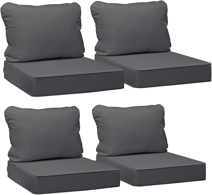 AAAAAcessories Outdoor Seat Cushions for Chairs, Fade-Resistant, Waterproof Patio Furniture Replacement Cushions, 19" x 19" x 3" + 19" x 17", Set of 4, Dark Gray