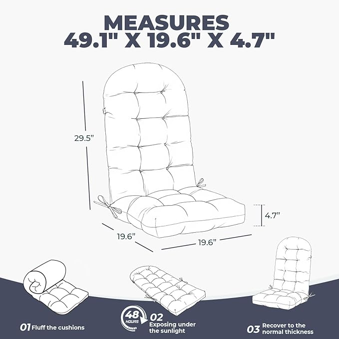 Outdoor/Indoor Adirondack Chair Cushion, Waterproof Outdoor Rocking Chair Cushion with Ties, Tufted Replacement Seat Cushions for Outdoor Furniture, Black