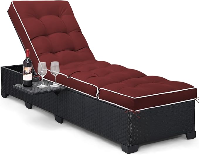 Outdoor Chaise Lounge Chair Cushion, Waterproof Non-Slip Patio Chaise Lounge Cushions for Outdoor Furniture, Thickened Patio Pool Lounger Chair Cushion, 76.4 x 22.8 x 4.7 Inches, Red