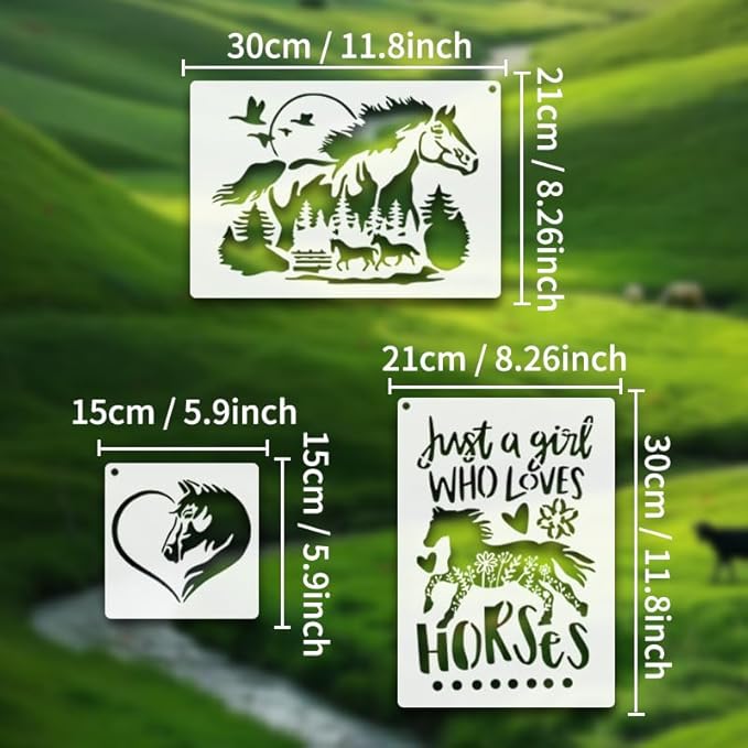 Horse Stencils for Painting on Wood, Walls, Canvas, Fabric, Scrapbooking – 12PCS Reusable Horse Stencils Templates for Kids and Adults DIY Crafts, Drawing, Home Decor