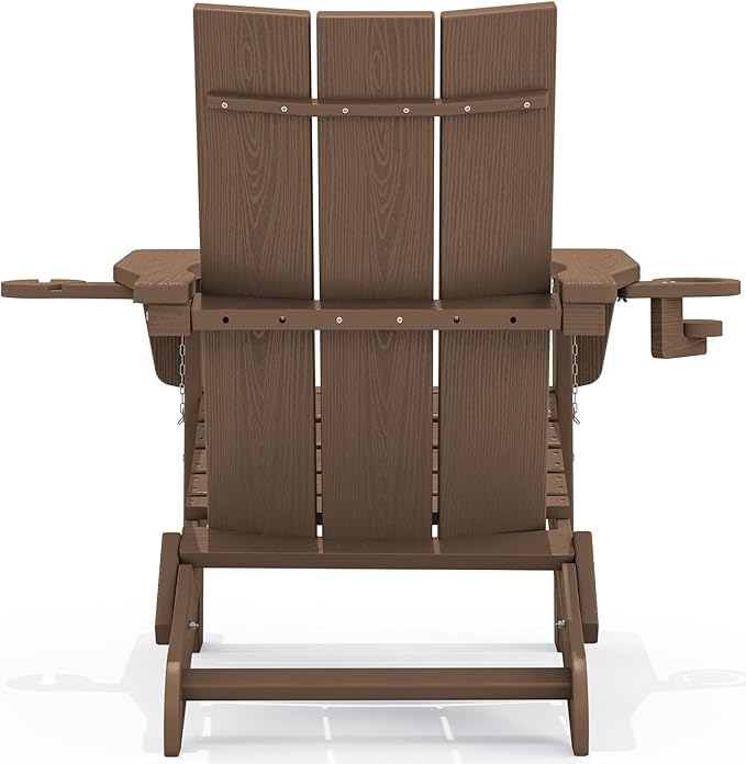 SERWALL Modern Adirondack Chair Set of 8, Folding Adirondack Chair with Cup Holders, Outdoor HDPE Adirondack Chair for All Weather Use, Brown