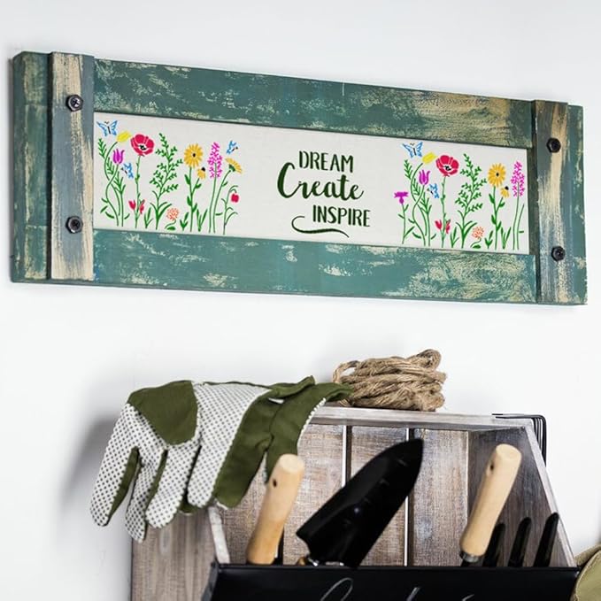 DLY LIFESTYLE Large Wildflower Stencil for Painting (17x12 Inches) - Stencils for Crafts Reusable for Canvas, Fences, Fabric, Furniture - DIY Wall Stencils for Painting Large Pattern