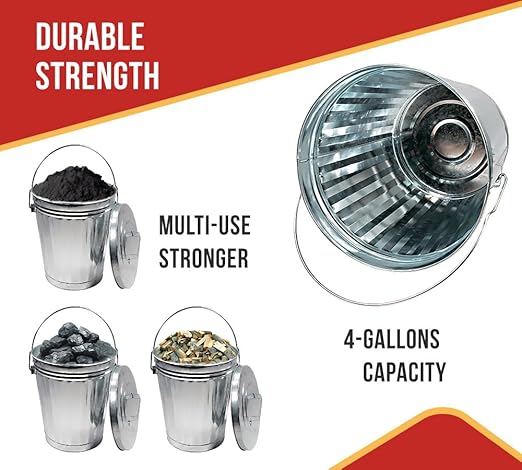 Mytee Products 4 Pack Galvanized Trash Can w/Lid Ideal for Trailers - 6 Gallon Steel Mounted Small Outdoor Garbage Can for Home, Office, Bathroom, Kitchen - Fire and Heat Resistant