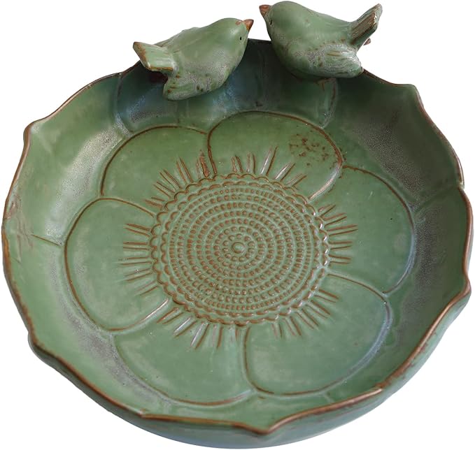 Light Green 9.45 Inch Ceramic Heavy Duty Wild Bird Bath Bowl or Feeder for Outdoor Garden, Bowl Only