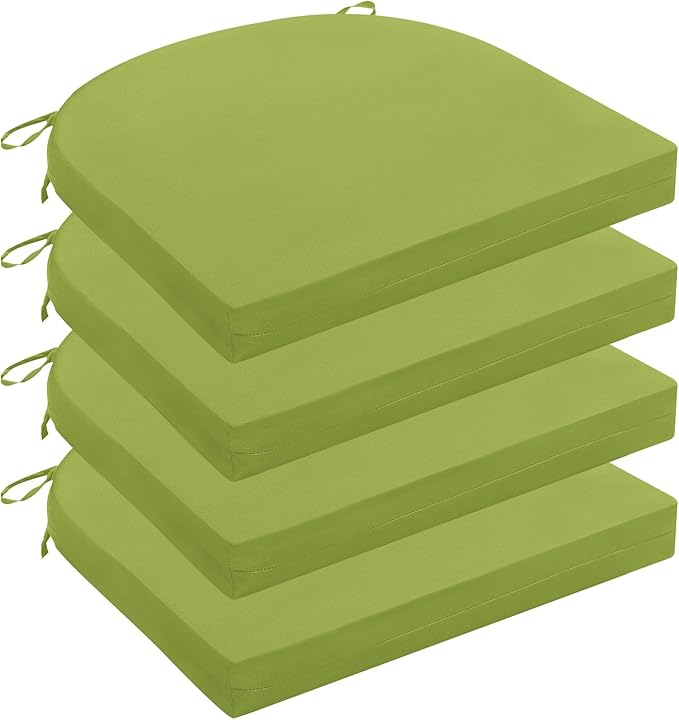 Wellsin Outdoor Chair Cushions for Patio Furniture - Patio Chair Cushions Set of 4 - Water Resistant Round Corner Outdoor Seat Cushions 17"X16"X2", Grass Green