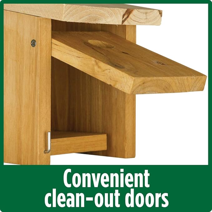 Nature's Way Cedar Box Wren House with Clean-Out Door, Wild Bird House and Outdoor Décor, Brown (Pack of 4)