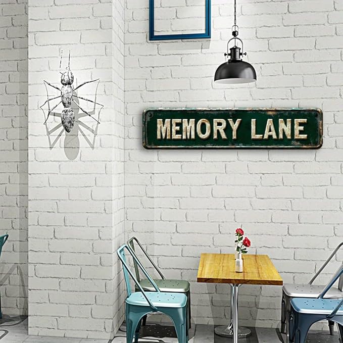 Bar Sign Bar Gifts Vintage Metal Wall Decor Sign"MEMORY LANE" Street Sign Funny Man Cave Decor Accessories for Home, Bar, Bathroom, Bedroom Unique Retro Tin Signs for Outdoor 4 X 16 inches