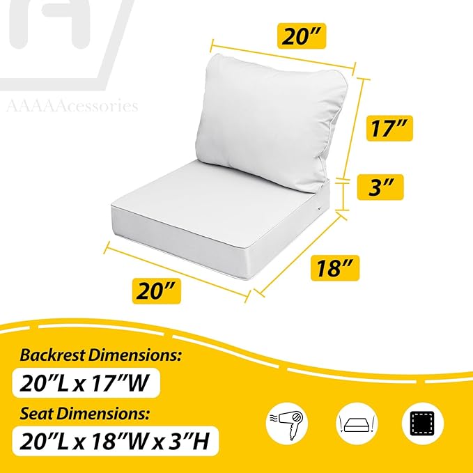 AAAAAcessories Outdoor Seat Cushions for Chairs, Fade-Resistant, Waterproof Patio Furniture Replacement Cushions, 20" x 18" x 3" + 20" x 17", Creamy White