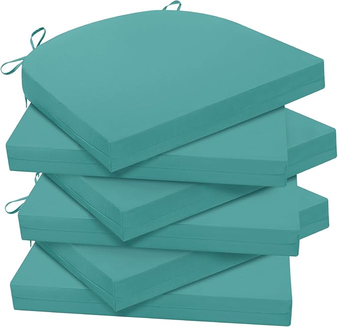 Wellsin Outdoor Chair Cushions for Patio Furniture - Patio Chair Cushions Set of 6 - Water Resistant Round Corner Outdoor Seat Cushions 17"X16"X2", Teal
