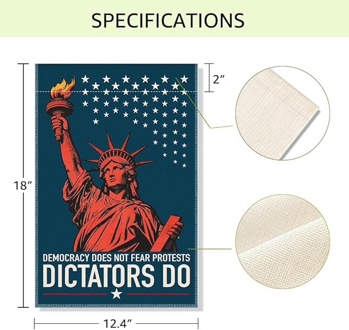 RZHV Democracy Does Not Fear Protests Dictators Do Double-Sided Garden Flag for Outdoor House Yard Sign Garden Decor Parade, Kindness Social Justice Yard Sign, Protest Signs Outdoor Banner