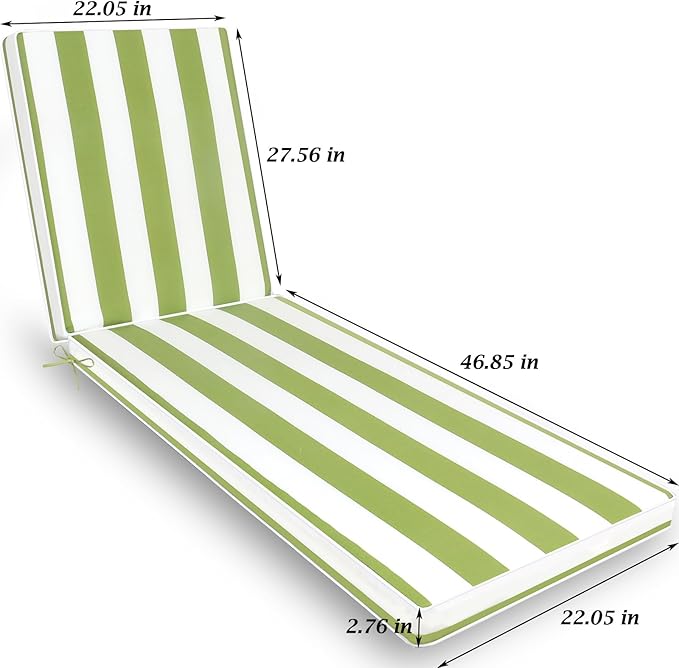 Only choice 2 Pcs Set Outdoor Lounge Chair Cushions Patio Chaise Lounge Chair Replacement Cushions Furniture Seat Cushions(Green White Striped)
