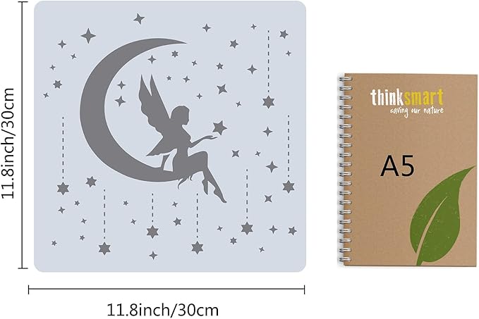 GORGECRAFT Moon Goddess Logo Stencil Reusable Star Wall Painting Template Large 11.8x11.8 Inch DIY Home Signs for Painting on Wood, Scrapbook, Wall, Floor Airbrush Painting Drawing