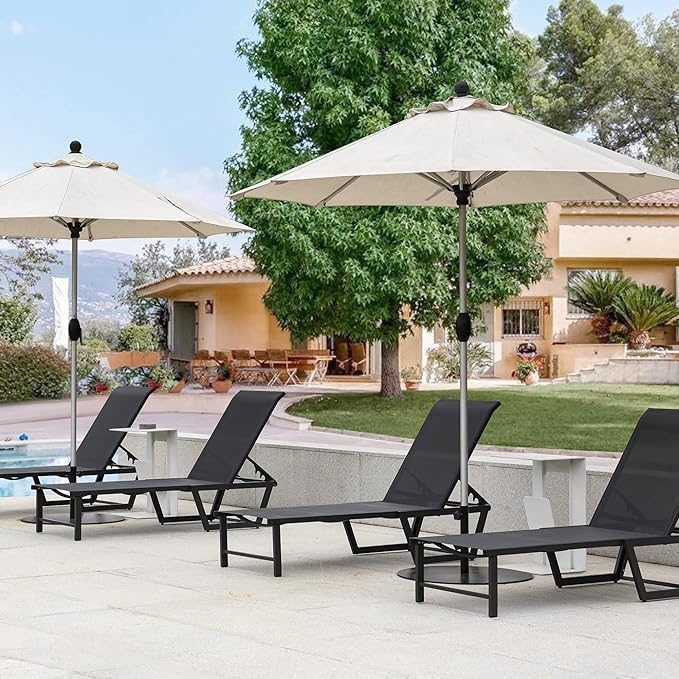 Outdoor Lounge Chair, No Assembly Patio Chaise Lounge Outdoor with 5-Positions, Aluminum Pool Lounge Chair with Portable Design for Pool, Beach, Deck, Backyard,(Grey)