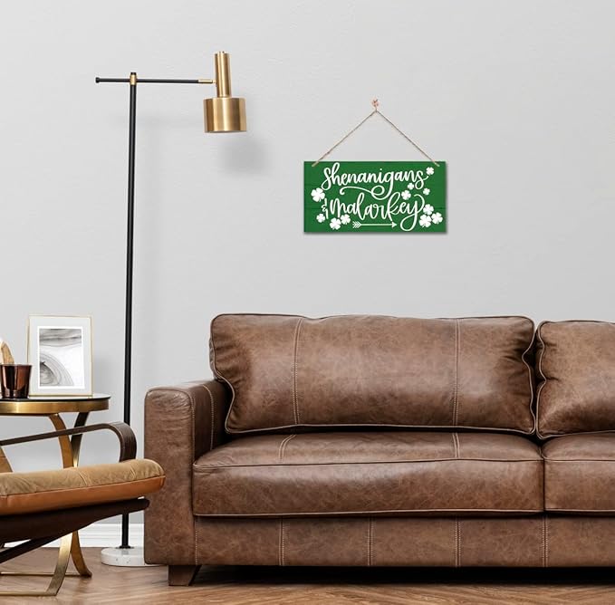 Funny St Patricks Day Wood Decor Sign, Shenanigans & Malarkey Printed Wood Wall Art Sign, Home Signs Decor, Hanging Door Wood Sign, Irish Sign, St Patricks Day Decor, Rustic Farmhouse Wood Sign