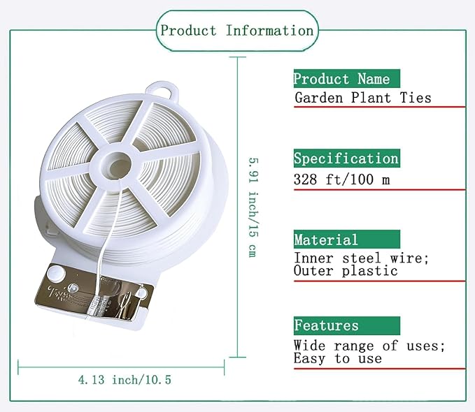 Twist Tie, 328 Feet (100m), white cable ties with Cutter, Garden Plant Ties Reusable, white Twist Ties for plants Gardening Tomatoes Tie garden ties for plants,garden twist ties flowers Climbing